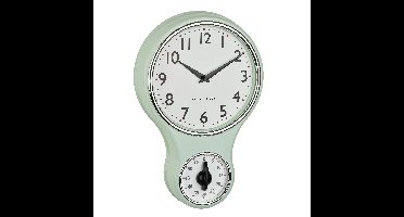 TFA Keuken wandklok - retro design met timer - mintgroen - H30 cm