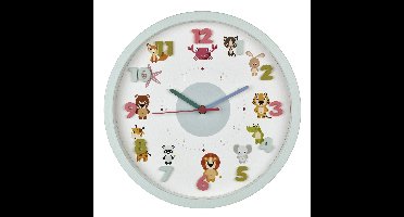 TFA Kinderkamer wandklok - dieren - lichtblauw - D30 cm - rond