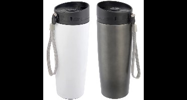 Thermosbekers - warmhoud bekers - 2x - wit en grijs - 380 ml