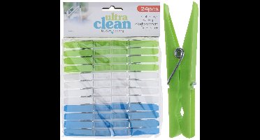 Ultra Clean Wasknijpers - 24x - groen/blauw/wit - van kunststof