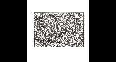 Unique Living Placemat Nissa - 8x - zwart bladmotief - 30 x 45 cm