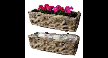 Van der Leeden Balkonmand - 2x - rotan gevlochten - 60 x 20 x 16 cm
