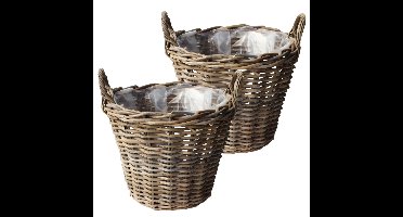 VD Leeden Opbergmand Klassiek - 2x - bruin - rond - rotan
