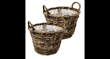 VD Leeden Opbergmand Twijg - 2x - bruin - rond - twijg