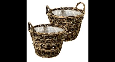 VD Leeden Opbergmand Twijg - 2x - bruin - rond - twijg