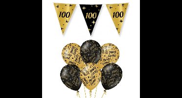 Verjaardag 100 jaar versiering pakket zwart/goud 100 en party-time