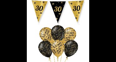 Verjaardag 30 jaar versiering pakket zwart/goud 30 en party-time