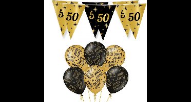 Verjaardag 50 jaar versiering pakket zwart/goud 50 en party-time