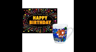 Verjaardag mok-beker 40 jaar man - met fun-tekst - 300ml - wenskaart Happy Birthday
