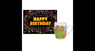 Verjaardag mok/beker 80 jaar vrouw met fun-tekst 300ml + wenskaart Happy Birthday
