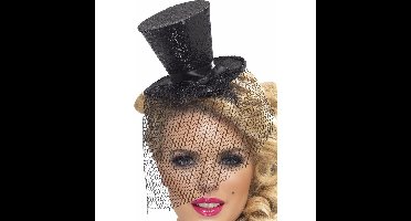 Verkleed mini hoedje - zwart - op diadeem - glitter and glamour