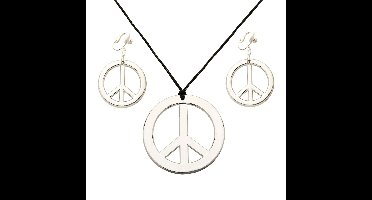 Verkleed sieraden set - Peace teken - ketting met oorbellen