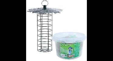 Vogel voedersilo met bladerdak metaal 23 cm inclusief 14 vetbollen