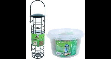 Vogel voedersilo metaal groen 23 cm inclusief 14 vetbollen