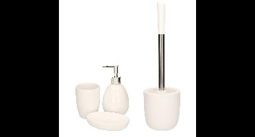 WC-/toiletborstel houder en 3-delige badkamer set wit dolomiet/rvs