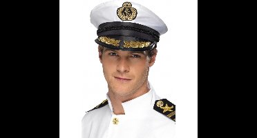 Witte kapiteins pet - met logo - marine pet - verkleden - feestartikel