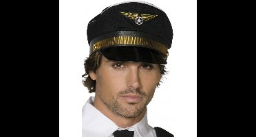 Zwarte piloten verkleed pet met goud details - piloten verkleedkleding