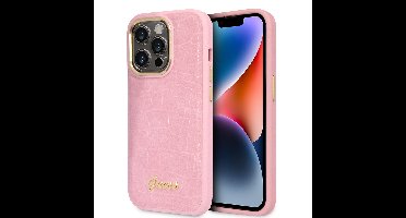 Guess PU Backcover iPhone 14 Pro hoesje - Roze Croco