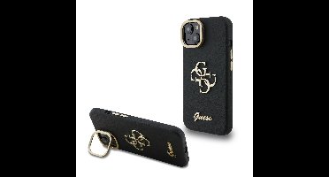 Guess 4G Logo met Camerastand functie iPhone 15 hoesje - Zwart