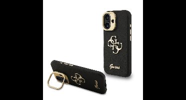Guess 4G Logo met Camerastand functie iPhone 16 hoesje - Zwart