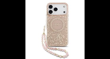 Guess IML Flowers Allover iPhone 17 Pro Max hoesje - Met MagSafe en Koord - Roze