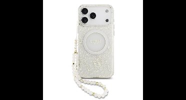 Guess IML Flowers Allover iPhone 17 Pro Max hoesje - Met MagSafe en Koord - Wit