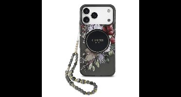 Guess IML Flowers iPhone 17 Pro Max hoesje - Met MagSafe en Koord - Zwart