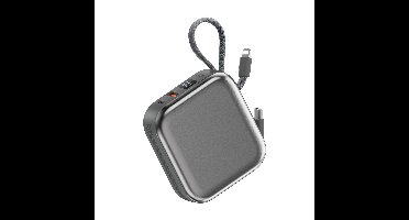 WiWU Powerbank 10000mAh - Type-C en Lightning kabel - Draadloos opladen - Digital display - Grijs