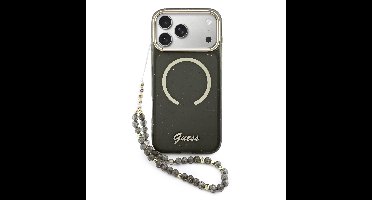 Guess IML Glitter Script Strap MagSafe Hoesje iPhone 17 Pro Max - Zwart