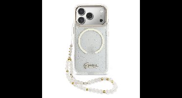 Guess IML Glitter Script Strap MagSafe Hoesje iPhone 17 Pro - Transparant