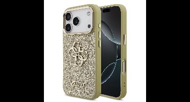 Guess PU Fixed Glitter 4G Metal Frame Hoesje iPhone 17 Pro - Goud