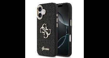 Guess PU Fixed Glitter 4G Metal Frame Hoesje iPhone 17 - Zwart