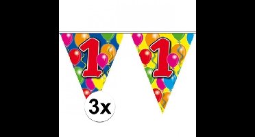 1 jaar Leeftijd versiering vlaggenlijn - 3x - vlaggetjes - slinger - 10 meter - kunststof