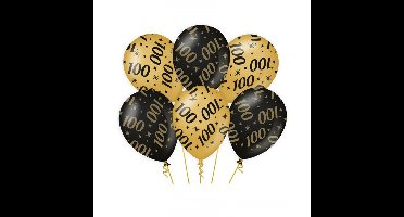 100 jaar verjaardag feest ballonnen - 6x stuks - zwart/goud - leeftijd - 30 cm - versiering