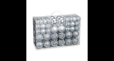 100x stuks kunststof kerstballen zilver 3, 4 en 6 cm