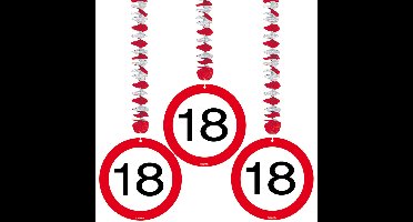 18 jaar verjaardag versiering rotorspiralen plafond - verkeersborden - 3x stuks