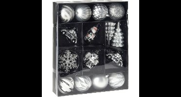 20x stuks kerstballen en kersthangers figuurtjes zilver kunststof