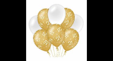 21 jaar leeftijd thema Ballonnen - 8x - goud/wit - Verjaardag - Versiering/feestartikelen