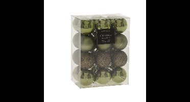 24x stuks mini kerstballen mix groen tinten kunststof 3 cm