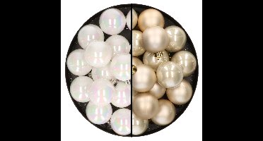 32x stuks kunststof kerstballen mix van parelmoer wit en champagne 4 cm