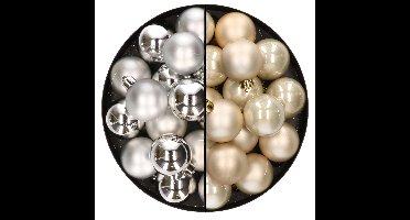 32x stuks kunststof kerstballen mix van zilver en champagne 4 cm