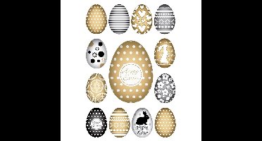 39x Goud/zwarte paaseieren stickers met deco print