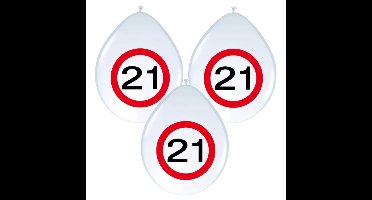 8x stuksBallonnen 21 jaar verkeersbord 30 cm
