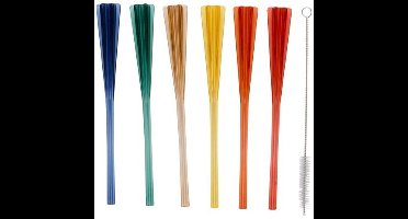 Alpina Cocktail roerder en rietjes met schoonmaak borstel - kunststof - 7x stuks - gekleurd