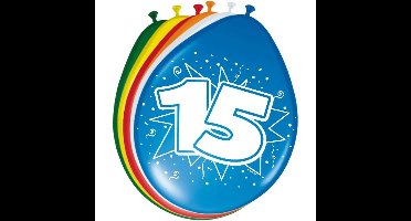 Ballonnen 15 jaar - 8x stuks - gekleurd - 30 cm - versiering - 15e verjaardag - feestballonnen