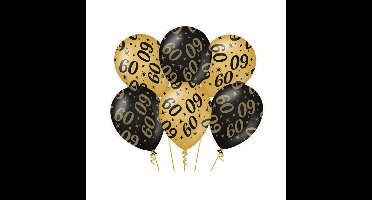 Ballonnen 60 jaar - 6x stuks - zwart/goud - leeftijd - 30 cm - versiering - verjaardag