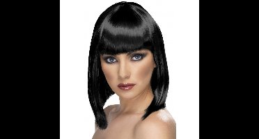 Bobline pruik - zwart haar - dames - verkleden - halloween - pruiken - met pony