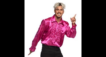Boland Disco shirt - roze - met ruffles - polyester - party overhemd - disco/seventies