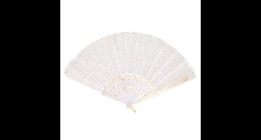 Boland Spaanse handwaaier - wit - kunststof/polyester - 42 x 24 cm