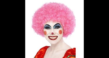 Carnaval verkleed Afropruik groot - roze - volwassenen - krullen - clown
